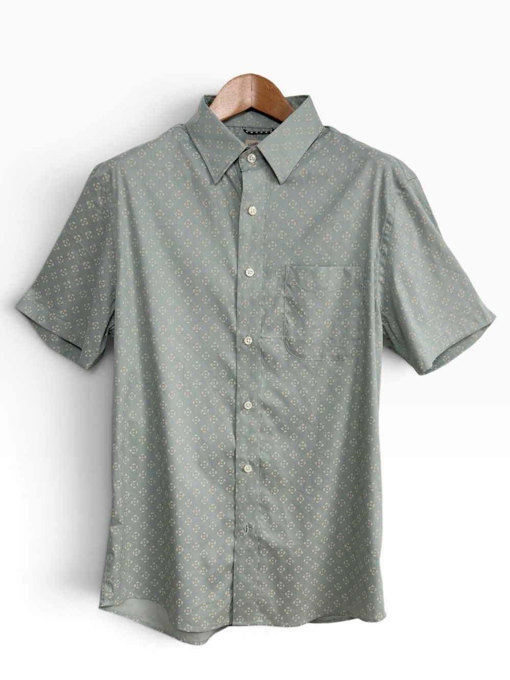 Faherty Movement Monterey Med Sage Diamond Geometric Short Sleeve Button Up